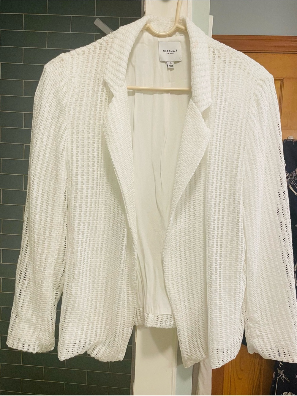 Gilli White Open-Weave Knit Blazer